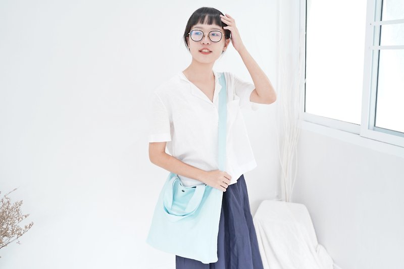 Casual 2 Ways Linen Tote Bag (Sky Blue) - Messenger Bags & Sling Bags - Linen Blue