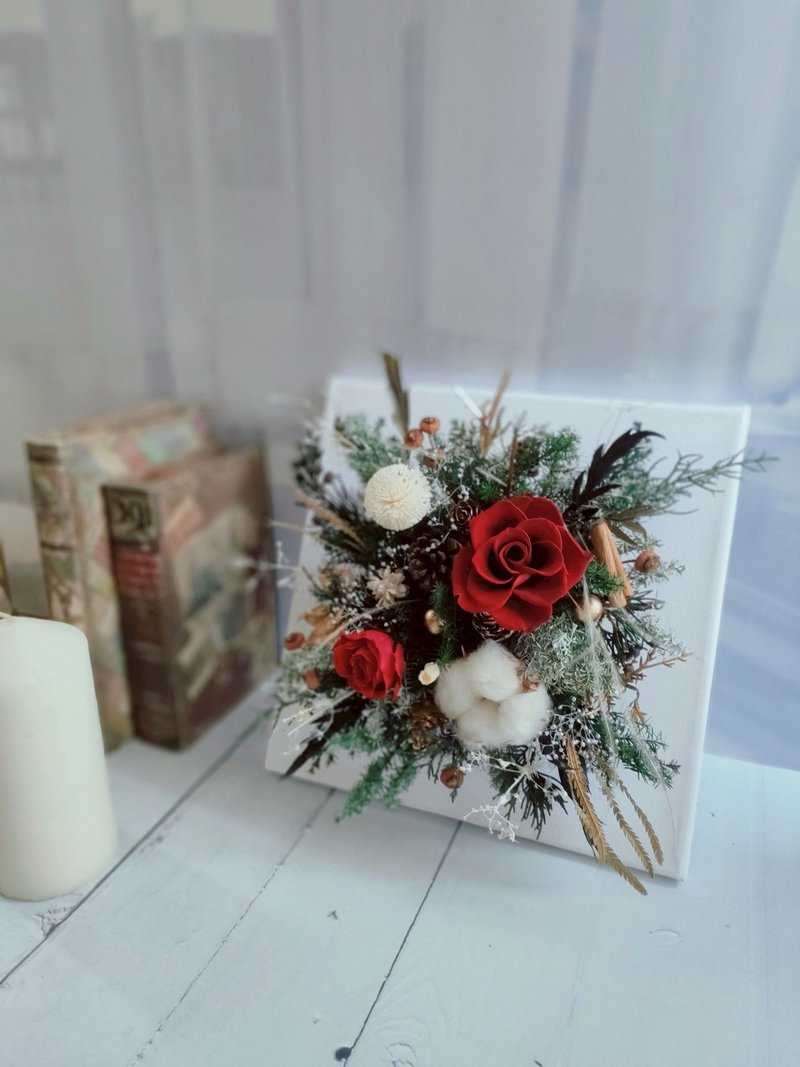 【一人成班】花藝-冬日的一幅畫 (畫布花)  聖誕禮物 - 植栽/花藝 - 植物．花 