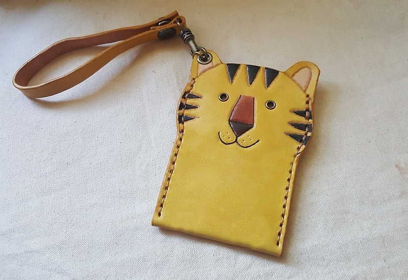 Cute tiger Gogoro card type leather case / leisure card case / identification card case - ID & Badge Holders - Genuine Leather Orange