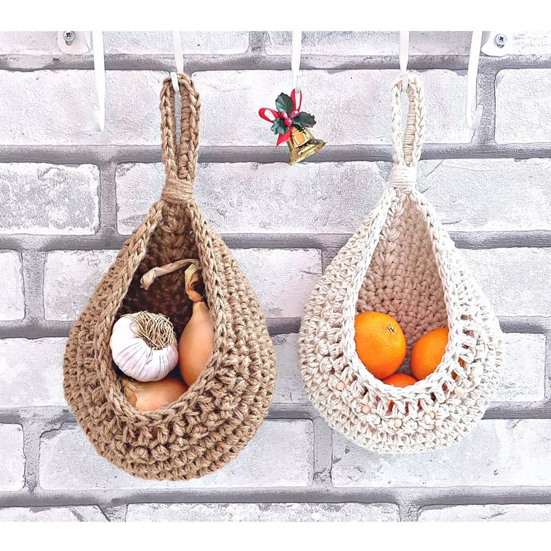 Kitchen minimalist decor ideas Hanging jute baskets set Moth - 層架/置物架/置物籃 - 棉．麻 金色