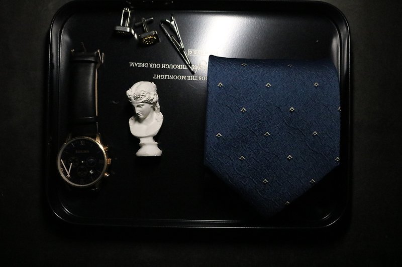 藍色商務風真絲領帶小花復古正裝領帶 - 領呔/呔夾 - 絲．絹 藍色