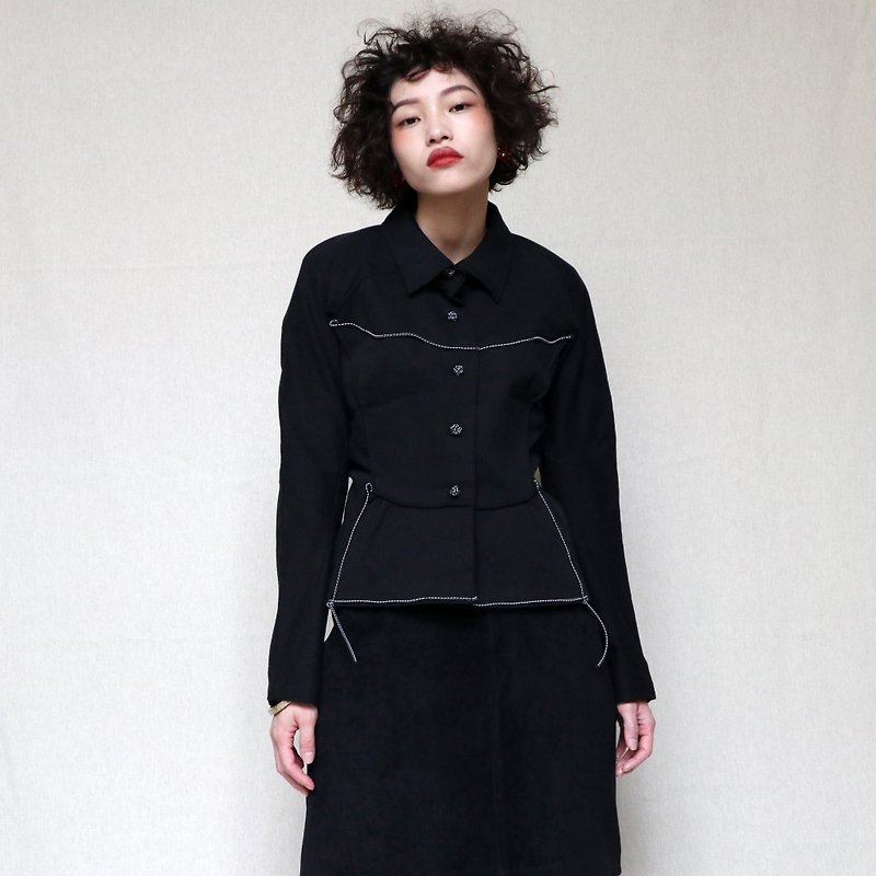 Pumpkin Vintage. Ancient black ISSEY MIYAKE Miyake life belt styling jacket - เสื้อแจ็คเก็ต - วัสดุอื่นๆ สีดำ