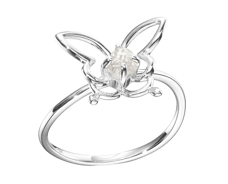 Butterfly Ring, Filigree Ring, Bug Jewelry, Salt and Pepper Diamond Ring - แหวนทั่วไป - เพชร สีเงิน