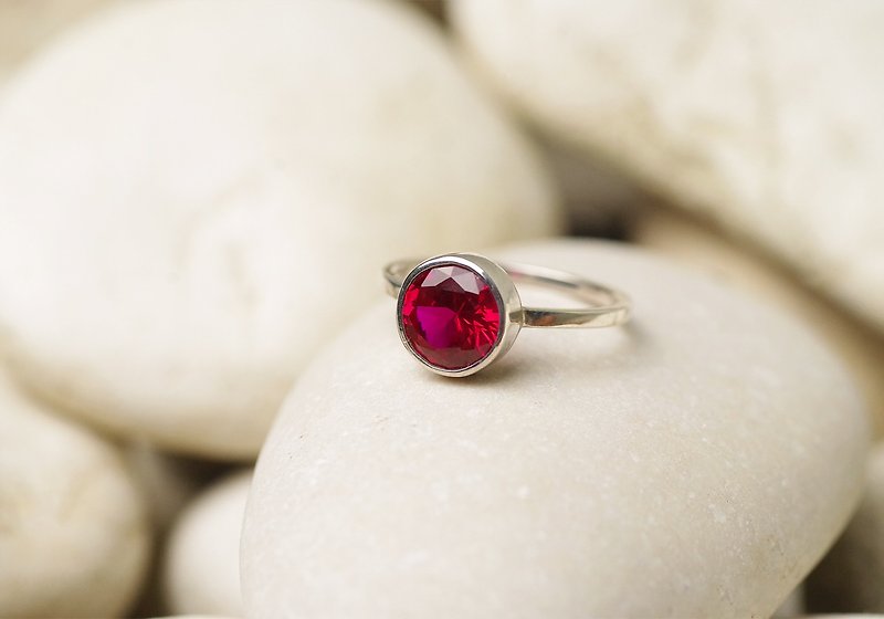 Ruby Ring - Gemstone Ring | Synthetic Ruby - General Rings - Sterling Silver Red