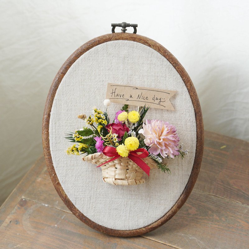 [DIY Material Pack] Rustic style mini flower basket embroidery frame/with simple electronic instruction manual - Plants & Floral Arrangement - Plants & Flowers 