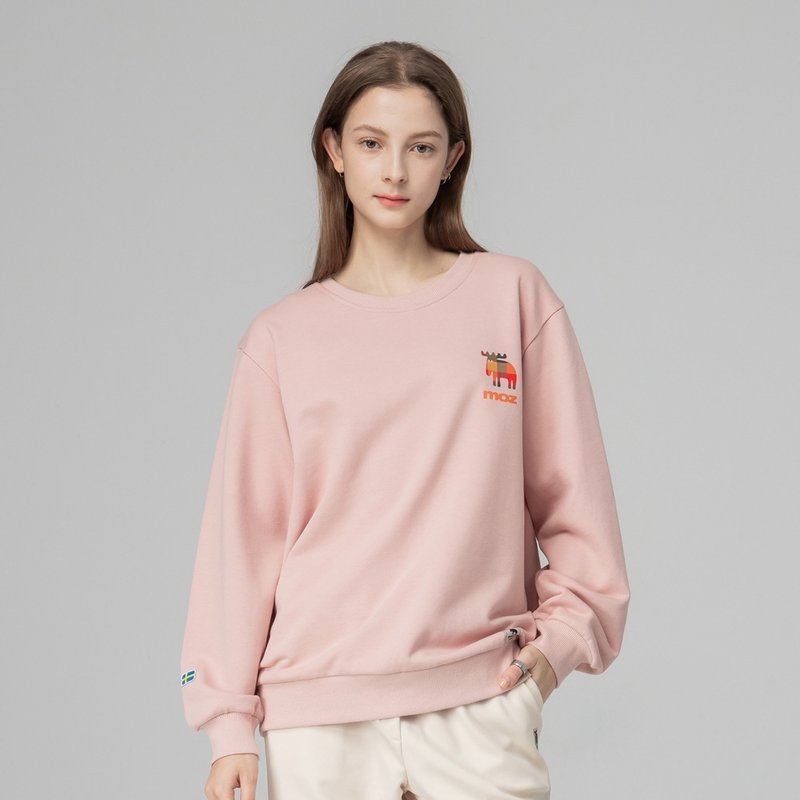 moz Sweden Plaid Moose 100% Cotton Sweatshirt - Sakura Pink (Asian Fit) Women's - เสื้อฮู้ด - ผ้าฝ้าย/ผ้าลินิน สึชมพู
