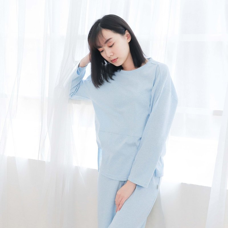UMORFIL膠原蛋白長袖居家服-麻花藍 - 睡衣/居家服 - 棉．麻 藍色