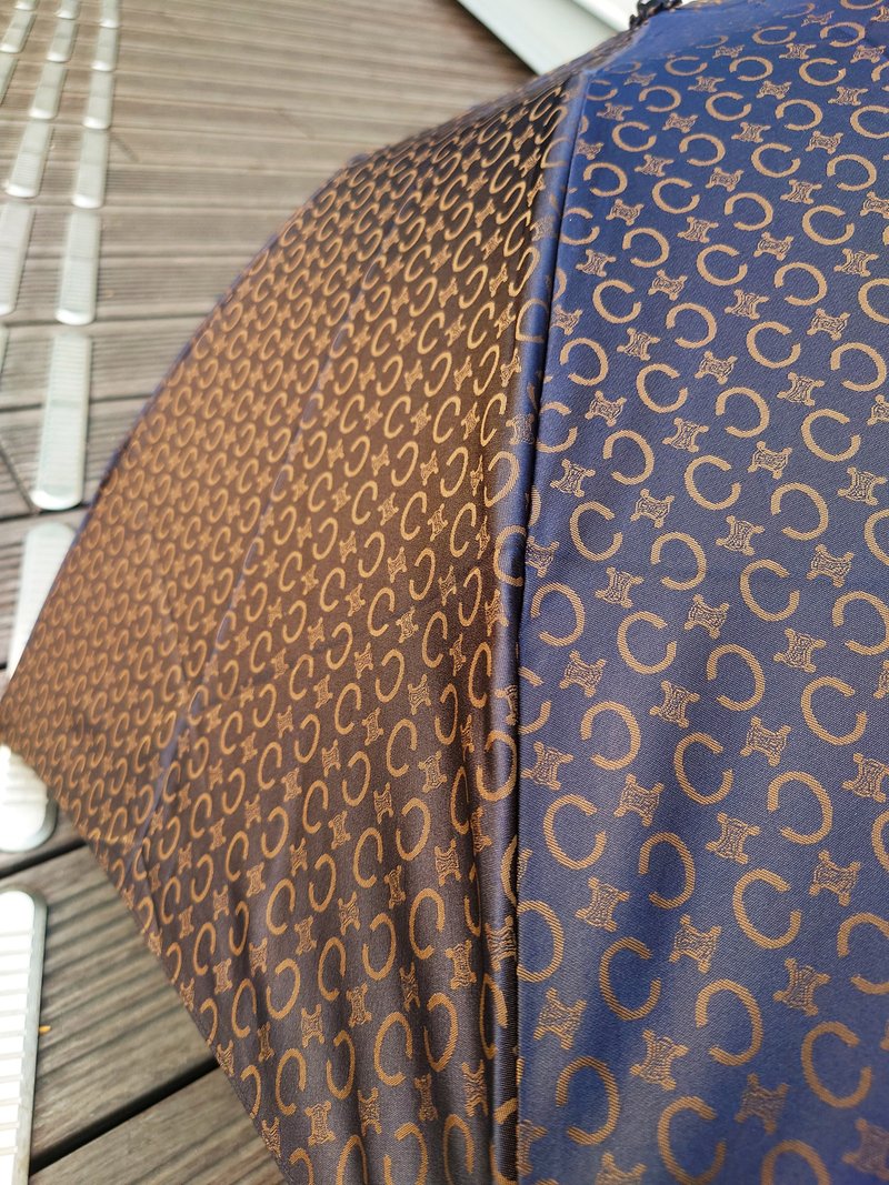 中古美品 CELINE 漸變雙色凱旋門老花雙人摺疊雨傘 雨遮 附保護套 - 其他 - 防水材質 藍色