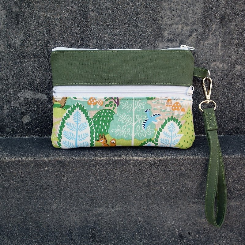 Walking in the forest trail ◎ hand bag ◎ MIX - Clutch Bags - Cotton & Hemp Green