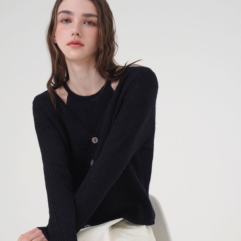 Korea sisterhood, Halterneck Nashi Cardigan - Black - 女毛衣/針織衫 - 其他材質 黑色