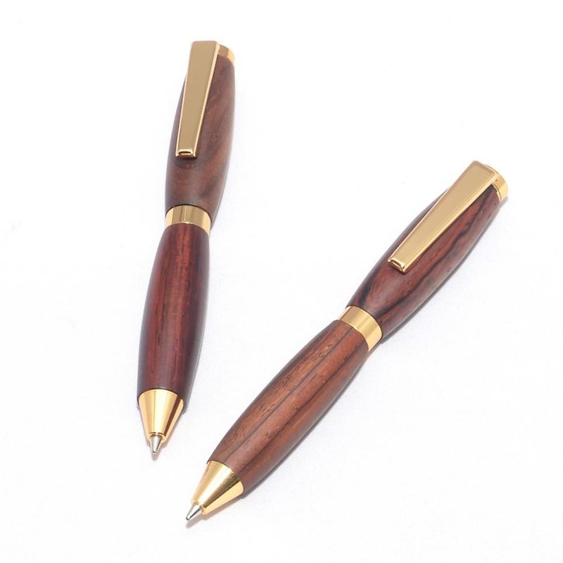 手作りの木製の回転式ミニボールペン（ココボロ；24金のメッキ）(CC-24G-CO) - その他のペン - 木製 ブラウン