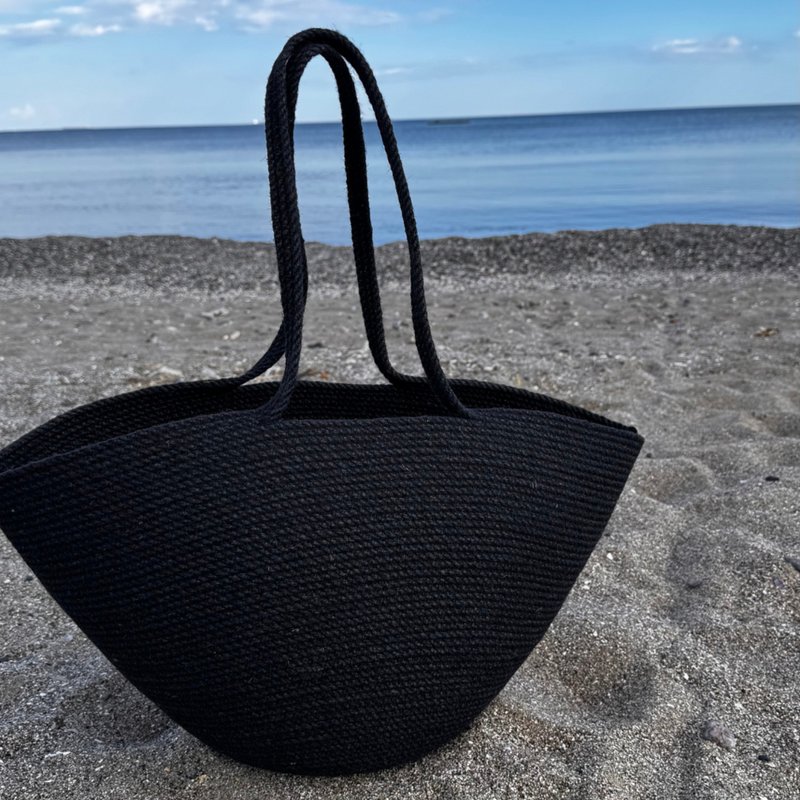Jute basket bag Straw tote bag Jute Market bag Shopping bag Eco bag Beach Bag - 手提包/手提袋 - 環保材質 黑色