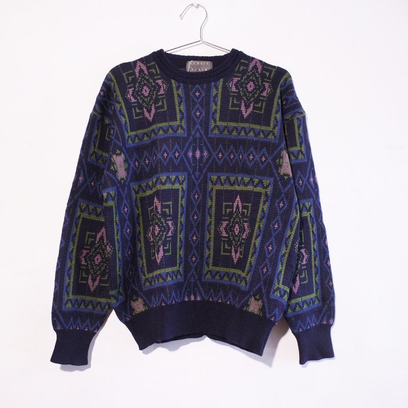 Retro sweater vintage sweater vintage sweater 100% pure wool psychedelic style R00378 - สเวตเตอร์ผู้ชาย - ขนแกะ หลากหลายสี