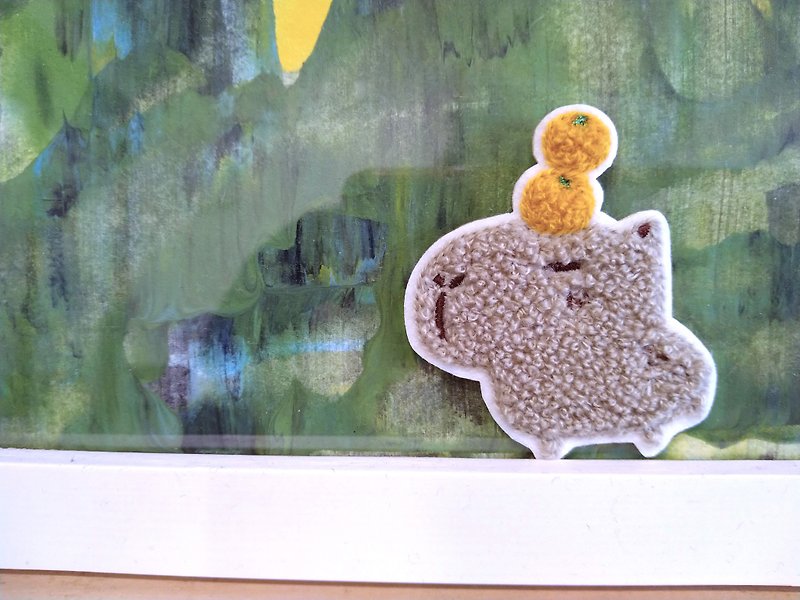 Animal Series Orange Capybara-- Capybara cute animal self-adhesive sticker three-dimensional embroidery - สติกเกอร์ - งานปัก สีกากี