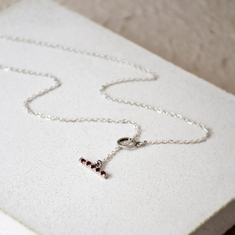 Handmade Sterling Silver with Tiny Garnet Necklace, Jan Birth stone - Necklaces - Gemstone Red