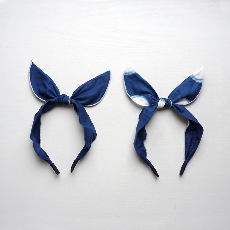 コットン・麻 ヘアバンド ブルー - S.A x Liberté/Macaron, 藍染めカチューシャ