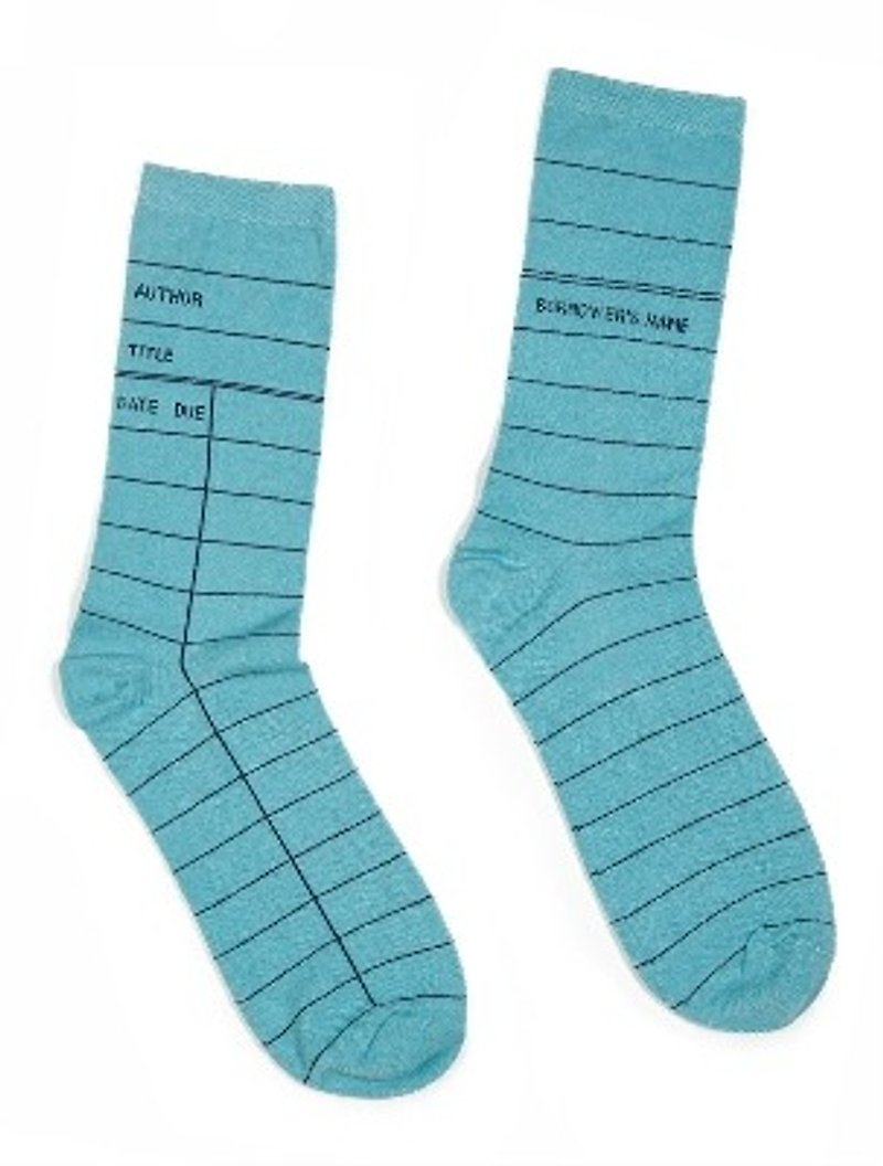 Blue library card sock - ถุงเท้า - ผ้าฝ้าย/ผ้าลินิน สีน้ำเงิน