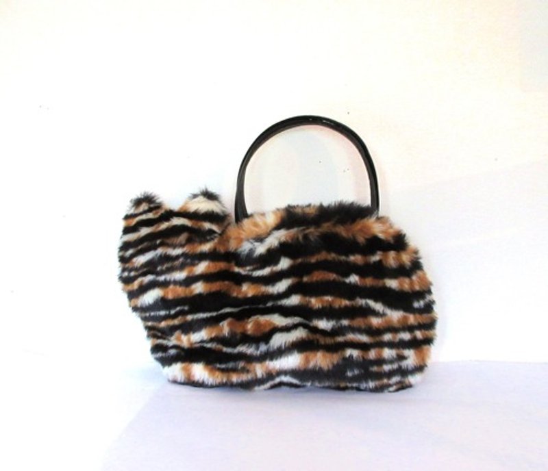 Fluffy cat bag * Animal fur tabby cat - กระเป๋าถือ - ผ้าฝ้าย/ผ้าลินิน 