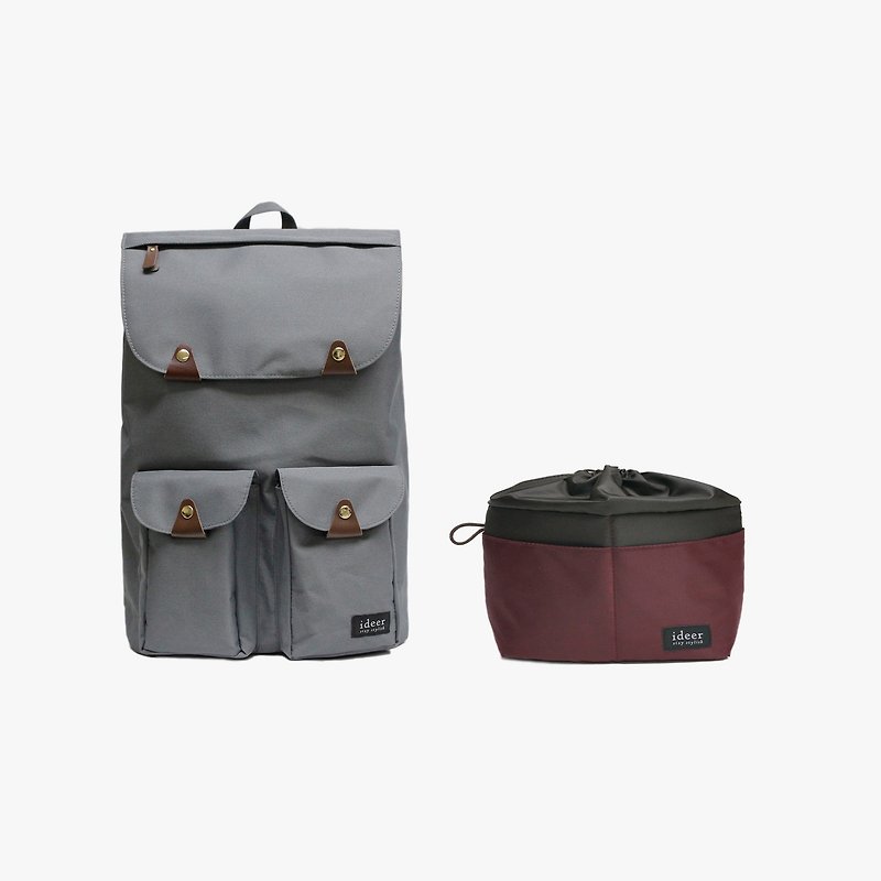 [Shipping] Taylor Earl Grey water repellent composition after nylon laptop backpack + Casey Wine alone colorful candy-colored anti-micro-camera bag / storage inside the bag / package package - Backpacks - Other Materials Gray