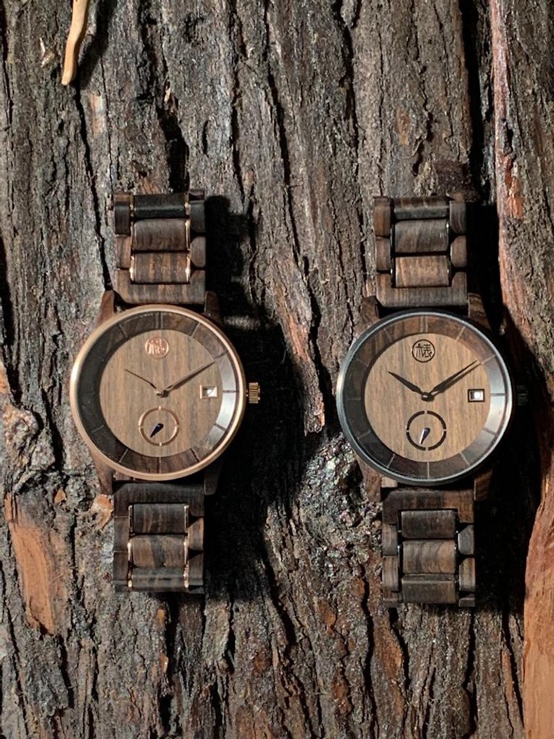 Wenqing 薄型スモールセコンド デザイン カレンダー木製時計 - 腕時計 ユニセックス - 木製 ブラウン