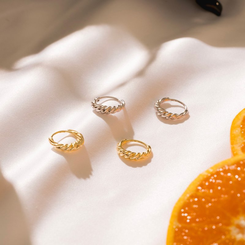 旋轉 圈型純銀耳環 經典麻花款 - 耳環/耳夾/耳骨夾 - 純銀 