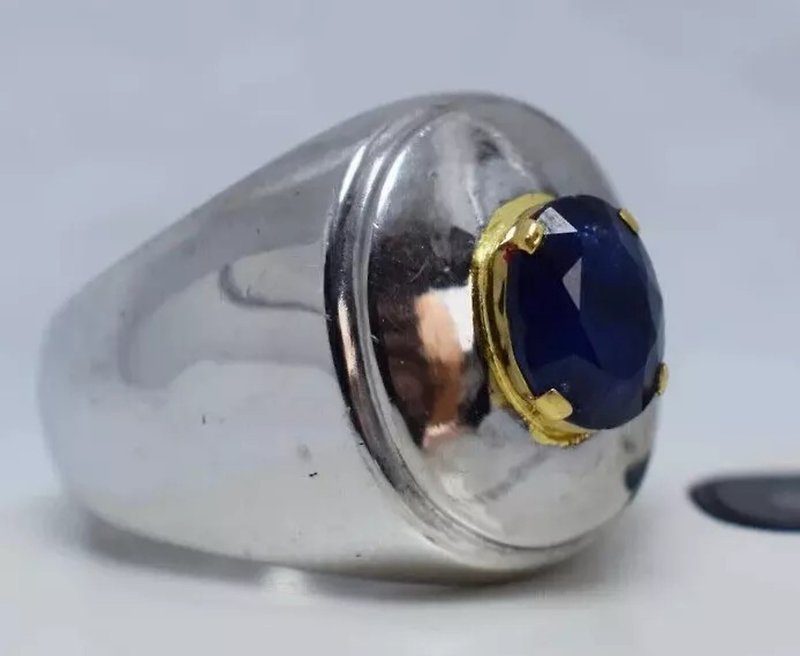 Natural Sapphire Ring Dark Blue Kashmir Color Sapphire Stone 925 Sterling Silver - 戒指 - 寶石 藍色