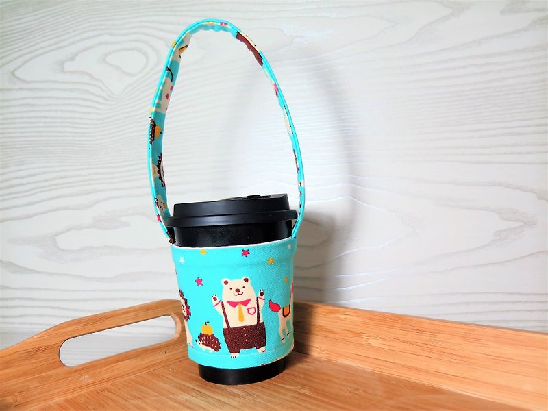 Suspenders Teddy Bear (blue green) / green beverage cup sets. Bag. "Plastic-plastic policy new measures." Environmental protection Pebble durable - Beverage Holders & Bags - Cotton & Hemp Green