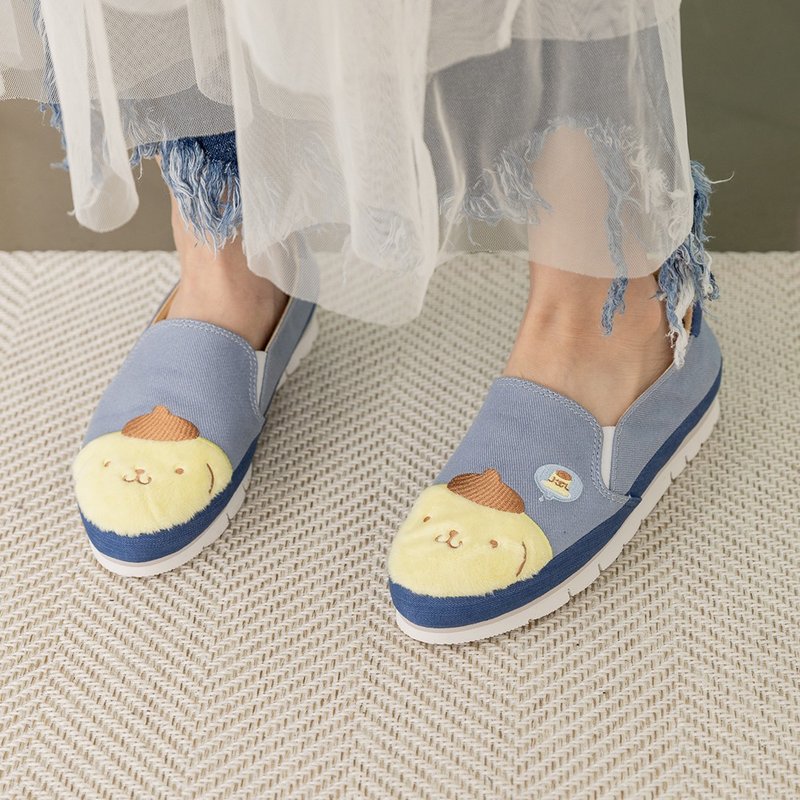 Pudding Dog Cute Face Series Pudding Dialog Non-Bending Flat Casual Shoes Loafers Loafers - Blue - Women's Casual Shoes - Cotton & Hemp Blue