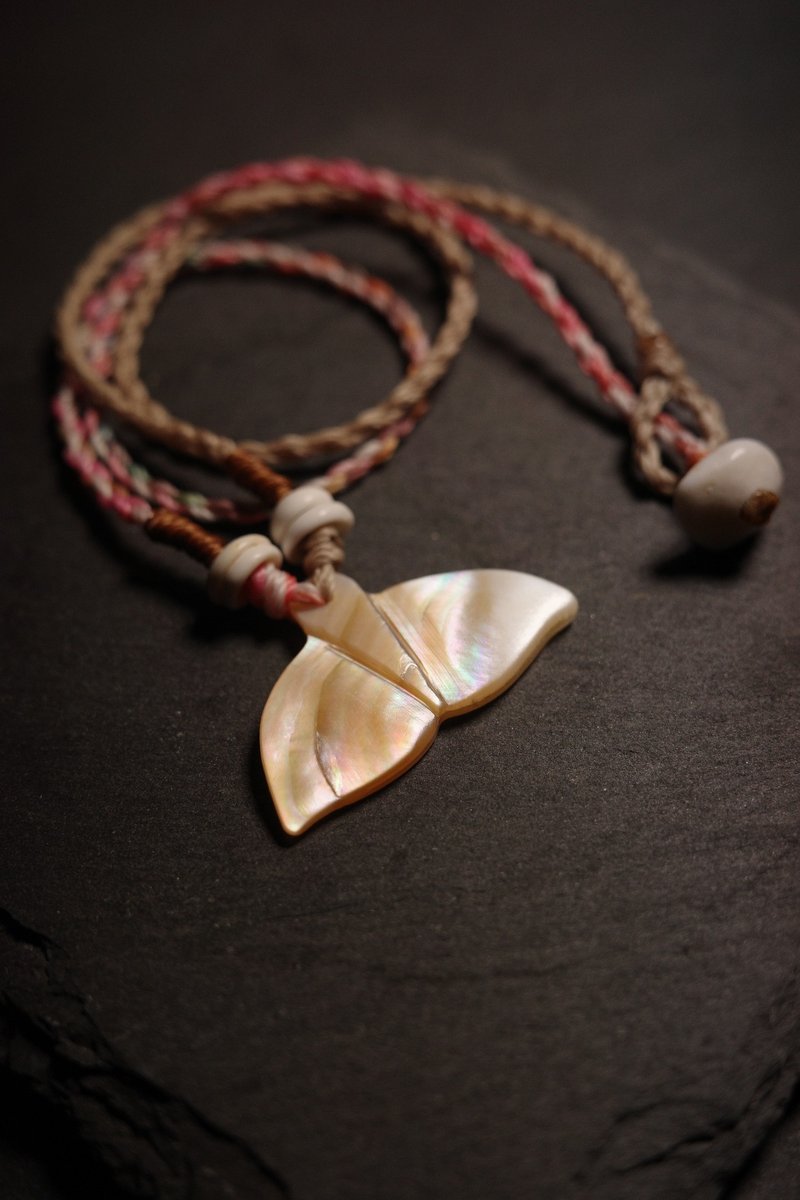 Shell Whale Tail Wax Kumihimo—Milk Tea Brown Rainbow Shell Light - Necklaces - Other Materials 