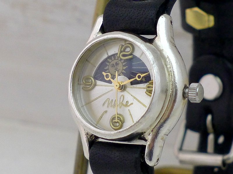 LSS-S & M Lady's 22mm Silver925 Sun & Moon Handmade Watch (362SV-S & M SV / BK) - นาฬิกาผู้หญิง - เงินแท้ สีเงิน