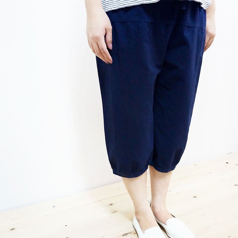 Cotton casual 6 pants / dark blue - กางเกงขายาว - ผ้าฝ้าย/ผ้าลินิน สีน้ำเงิน