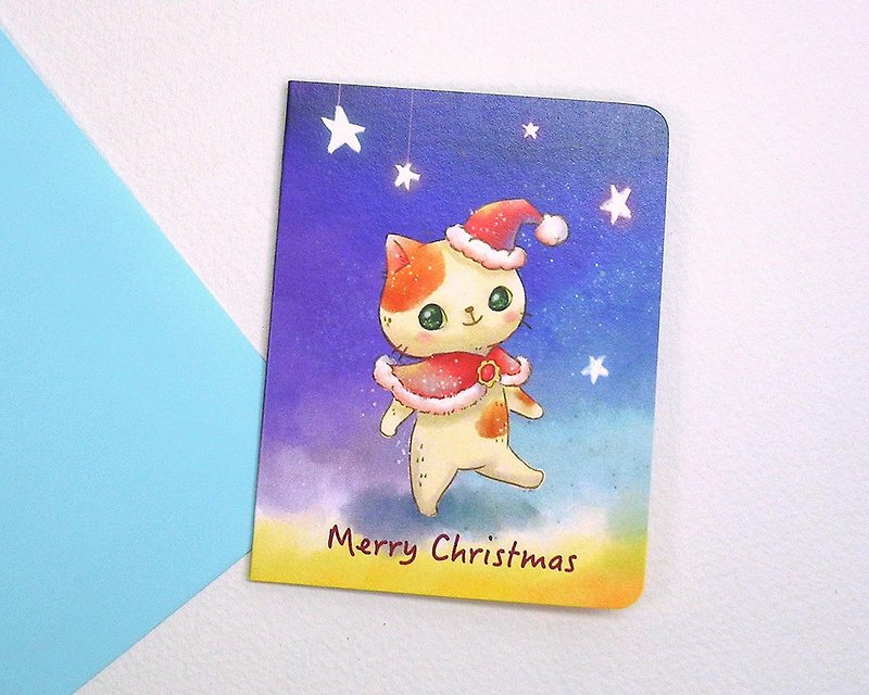 クリスマスキャットスモールカード（クリスマスカード） - カード・はがき - 紙 ブルー