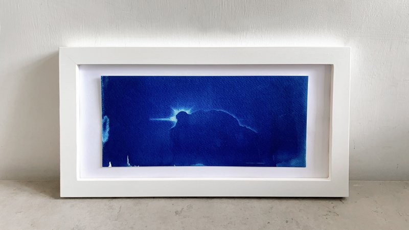 手作 獅子山 藍曬畫 白色長框 自家設計 香港製 - 海報/掛畫/掛布 - 紙 藍色