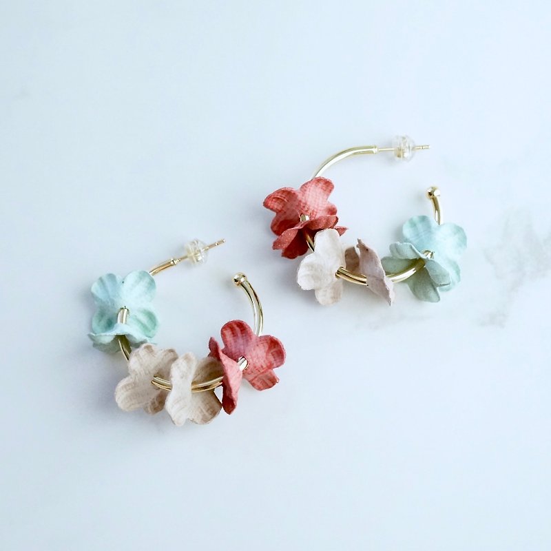 ITS-E114 [Flower Fairy Series Earrings] Pink X Mint Green Flower Flower Ear Pin Ear Clip Earrings - ต่างหู - โลหะ สึชมพู