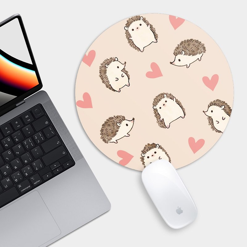 Hedgehog Love 25 cm Round Mouse Pad PU019 - Mouse Pads - Rubber Pink