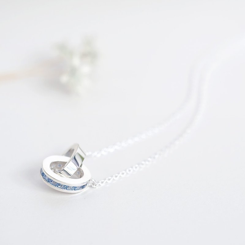 Aquamarine ring necklace Silver 925 - สร้อยคอ - โลหะ สีน้ำเงิน
