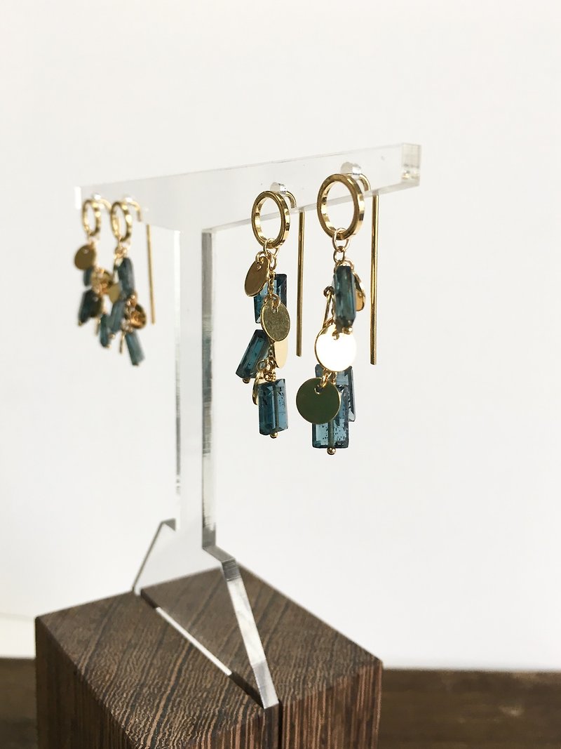 Moss Kyanite circle earring SV925 - 耳環/耳夾 - 石頭 藍色