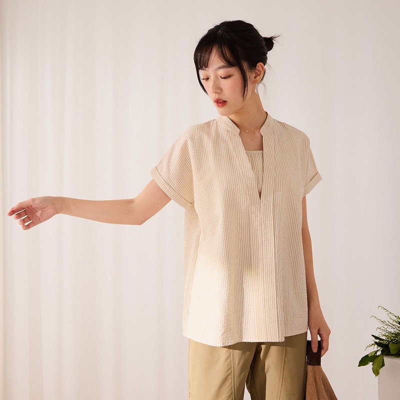 Linen and linen top with pleated sleeves - 2 colors in total - Loungewear & Sleepwear - Cotton & Hemp Multicolor