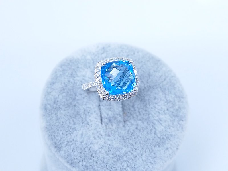 (環保商品,現貨)極稀有MAX BLUE TOPAZ拓帕石培植鑽石18K白金戒指 - 戒指 - 寶石 藍色