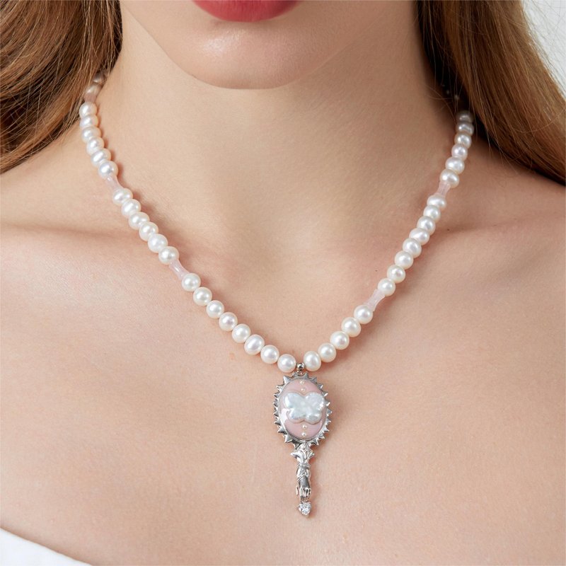 Fantasy Mirror Dream Butterfly Silver Silver Pearl Necklace - สร้อยคอ - เงินแท้ 