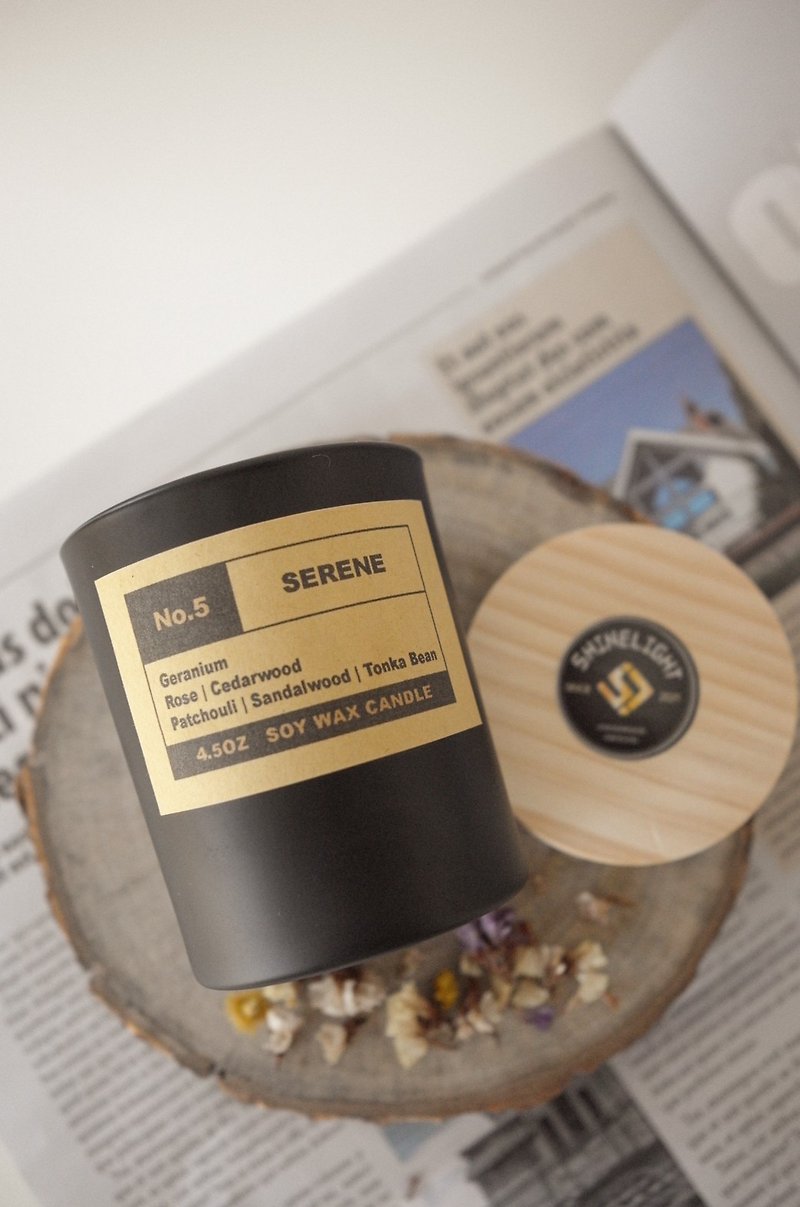 [First Choice for Gifts] Handmade Wooden Core Natural Scented Candles [No.5 SERENE] - เทียน/เชิงเทียน - ขี้ผึ้ง สีดำ