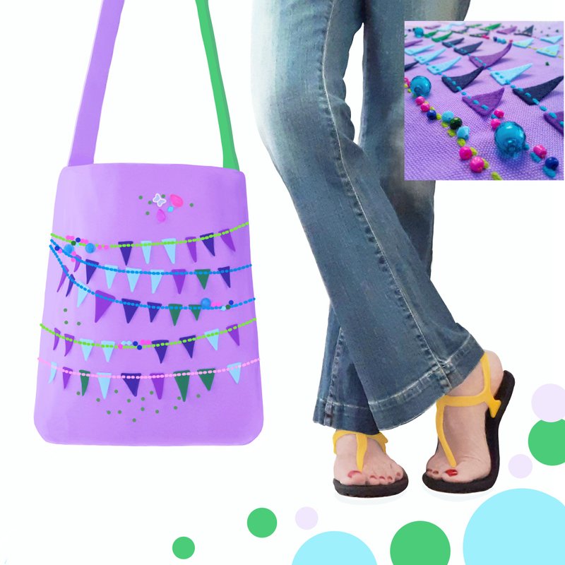 手工刺繡托特包，14 盎司帆布材質，設計時尚獨特，尺寸 12x14 英吋。 - 手提包/手提袋 - 其他材質 紫色