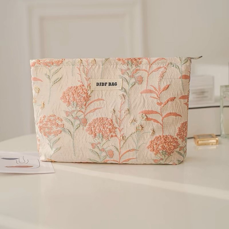 Embroidered floral cosmetic bag storage bag large capacity portable cosmetics - Toiletry Bags & Pouches - Cotton & Hemp 