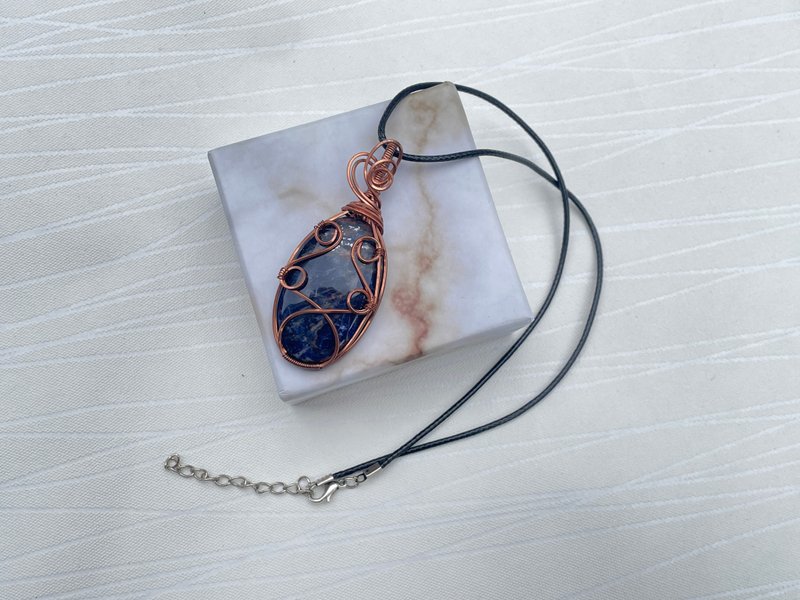 220911 wire wrapping 蘇打石 銅線 繞線 吊墮 - 項鍊 - 銅/黃銅 藍色