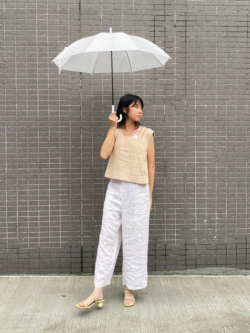 Linen striped pocket pants - กางเกงขายาว - ผ้าฝ้าย/ผ้าลินิน สีน้ำเงิน