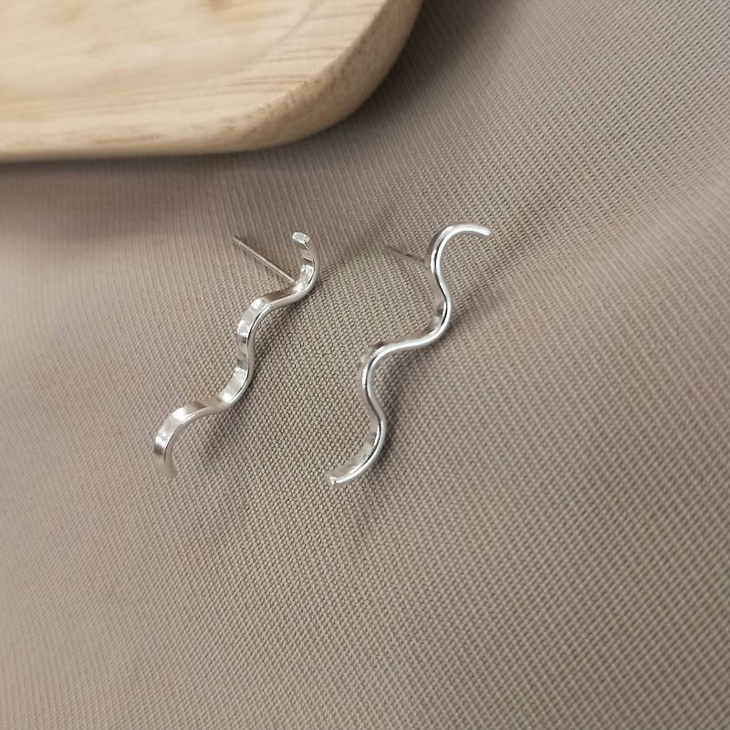│Simplicity│Sea waves surging earrings • Sterling silver earrings • Ear pins • Original designer - Earrings & Clip-ons - Other Metals 