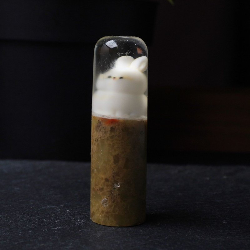 客製化手工印章-|胖兔子樹脂圓印章 1.7 CM|篆刻印章 - 印章/印台 - 石頭 