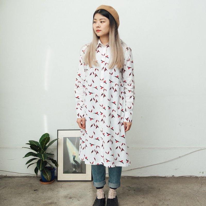 Long Sleeves Tunic/Maroon Oriole/Black & Red - เสื้อเชิ้ตผู้หญิง - ผ้าฝ้าย/ผ้าลินิน หลากหลายสี