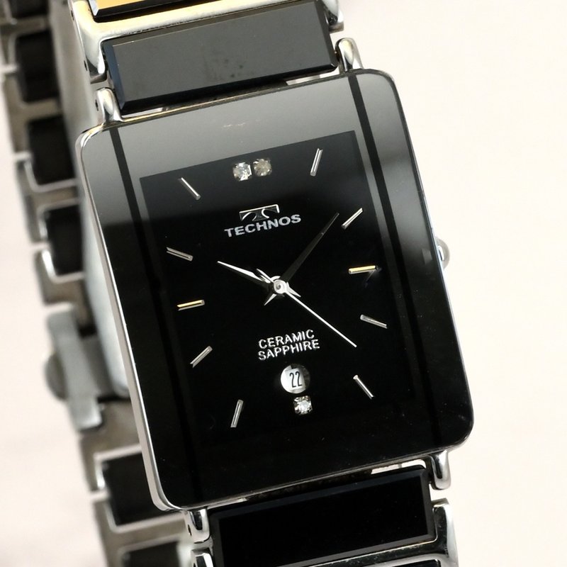 TECHNOS ユニセックス クォーツ 腕時計 28mm 3P Diamond Tank Shape Ceramic Case スイス製 手錶 - 男錶/中性錶 - 其他金屬 黑色