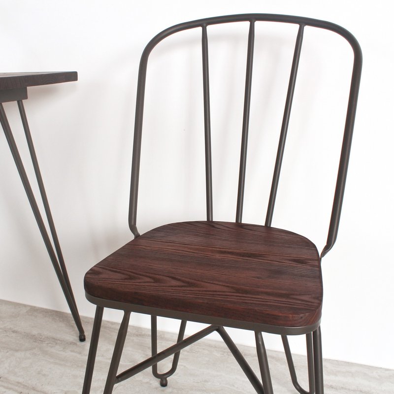 Light industrial style elm solid wood three-string backrest iron foot dining chair - Chairs & Sofas - Wood Brown